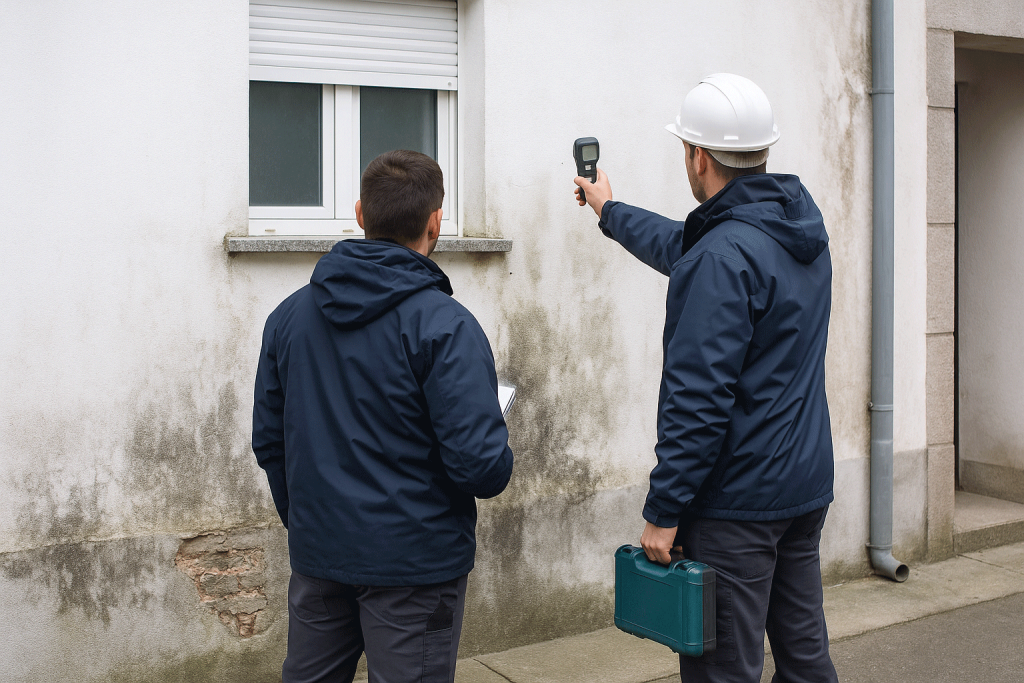 Capilaridad en muro de piedra con salitre en vivienda de Salamanca